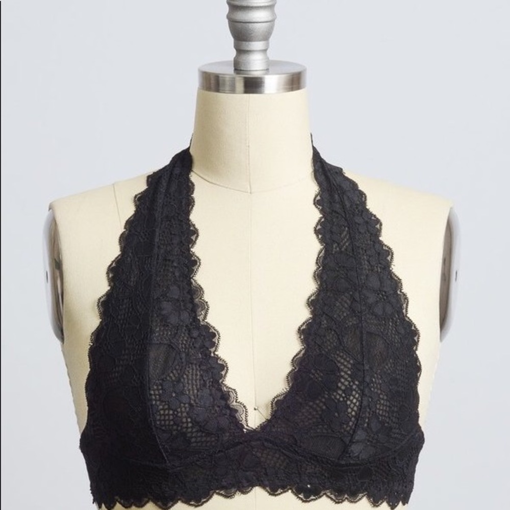 Lace Halter Bralette in Black